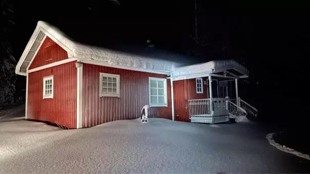 Researcher Johan Lundstrom's cabin in Bjurstrask, which is about 60 miles from the Arctic Circle. He says the snow there smells “extremely clean.” But he says snow in a city has a different odor to it, whether it is exhaust from vehicles or the rubber from tires. (Credit: Jens Lundstrom)