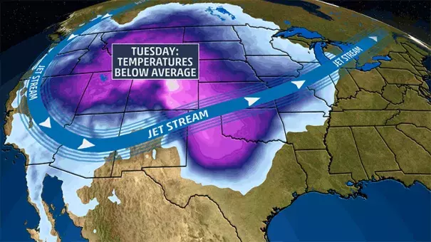 A front sweeping across the country will bring temperatures that are well-below average in many areas.