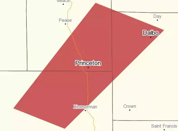 Tornado Warning including Princeton MN, Dalbo MN until 6:15 PM CST. Image: NWS