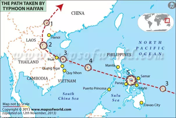 The path taken by Typhoon Haiyan. Image: Maps of World
