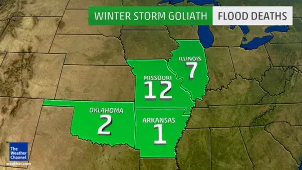 Winter Storm Goliath Flood Deaths. Image: The Weather Channel
