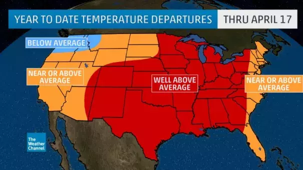 Year to date temperature departures through April 17. Image: Data from Southeast Regional Climate Center