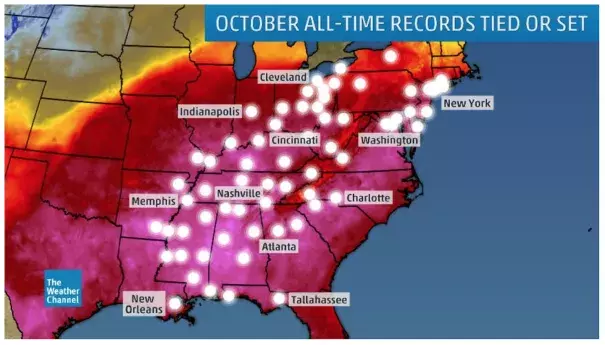 Climate Signals October 2019 Cities Breaking All Time Monthly Temperature Records