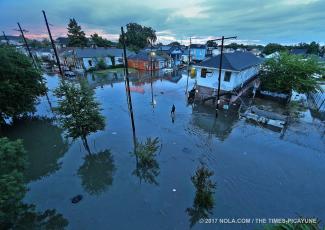 Dumaine and N. Derbigny Streets under water after a torrential downpour flooded city streets on Saturday, August 5, 2017. Photo: Michael DeMocker, NOLA.com | The Times-Picayune
