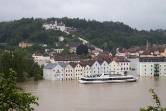 Flooding in Passau, Bavaria where the Danube, Inn and Ilz rivers converge. Photo: Stefan Penninger