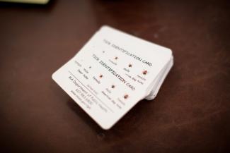 Tick identification cards seen during a meeting about Lyme disease at the Dover Town Hall in Dover, Mass. (Credit: Dina Rudick/The Boston Globe via Getty Images)