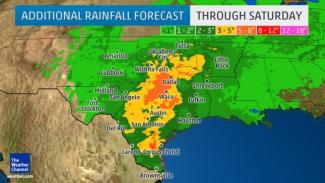 Another round of significant rain for beleaguered Texas next week. Image: The Weather Channel