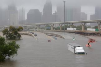 Interstate highway 45 is submerged from the effects of Hurricane Harvey seen during widespread flooding in Houston, August 27, 2017. Photo: Richard Carson, Reuters