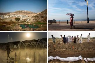 The first nine months of 2015 were the hottest since 1880. Clockwise from top left: a water spring north of Jerusalem; the boardwalk at Coney Island in New York City; a graveyard in Karachi, Pakistan; and a fountain in Madrid. Photos clockwise from top left: Abir Sultan, European Pressphoto Agency; Spencer Platt, Getty Images; Akhtar Soomro, Reuters; Emilio Naranjo, European Pressphoto Agency