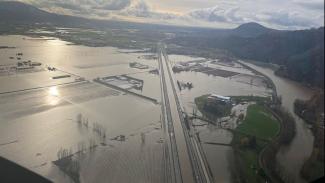An image of the water-logged Sumas Prairie area taken last Friday. Photo: B.C. Ministry of Transportation/Twitter.