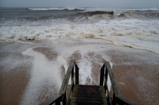 Waves pound the beaches of Montauk, New York, on Sunday as Tropical Storm Henri approaches. Credit: Craig Ruttle, AP