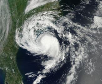 Tropical Storm Ana as it headed toward landfall in South Carolina on May 9, 2015, a somewhat unusual pre-season Atlantic storm. Credit: NASA