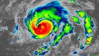 Satellite image showing Hurricane Idalia nearing landfall in Florida's Big Bend region early Wednesday morning. (Image: NOAA/CIRA via Axios)
