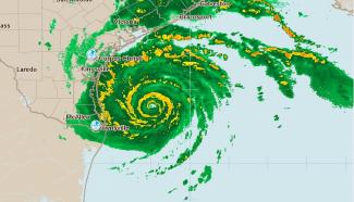 Radar image of Hurricane Harvey at 9:05 am CDT Friday, August 25, 2017.