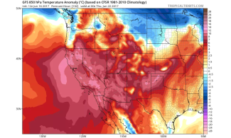 Very warm temperatures will encompass all of California during this heat wave. Image: NCEP via tropicaltidbits