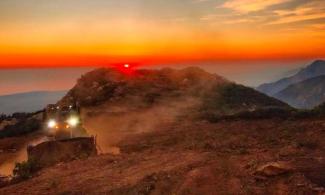 A dozer from the Santa Barbara County Fire Department clears a fire break across a canyon from atop Camino Cielo down to Gibraltar to make a stand should the fire move in that direction. Photo: Mike Eliason, Santa Barbara County Fire Department via AP