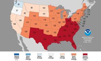 State temperature ranks for January through April 2017. Red states were record warm for the year to date. Photo: NOAA