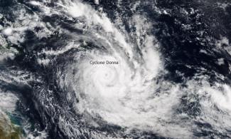NOAA/NASA Suomi NPP satellite image taken on May 5, 2017 of tropical cyclone Donna in the South Pacific. At peak strength on May 7, tropical cyclone Donna was a category 4 storm with 115 knot winds. Photo: Climate.gov via NOAA's Environmental Visualization Laboratory