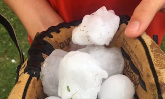 Giant hail fell on Sayre, OK, from a supercell thunderstorm that went on to produce a deadly tornado in Elk City, about 110 miles west of Oklahoma City. Photo: Stacey Valdez, via AP