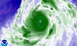 Water vapor satellite image of Super Typhoon Meranti on Sept. 13, 2016. Image: NOAA