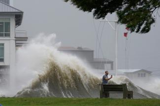 Hurricane Ida battered New Orleans with 150 mile-per-hour winds on Sunday. The storm intensified more than the National Hurricane Center’s forecast, which had called for maximum winds of 140 m.p.h. Credit: Gerald Herbert, Associated Press