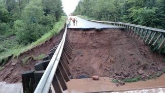 Part of Highway 63 north of Grand View, Wisconsin, was washed out by heavy rains Monday evening. Photo: ReadyWisconsin