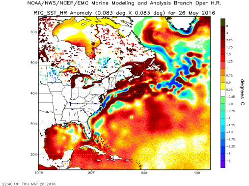 Climate Signals | Map: May 26, 2016 North Atlantic Sea Surface Temperature Anomaly