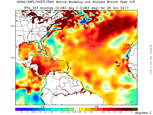 Climate Signals | Map: Atlantic Sea Surface Temperature Anomaly, October 5, 2017